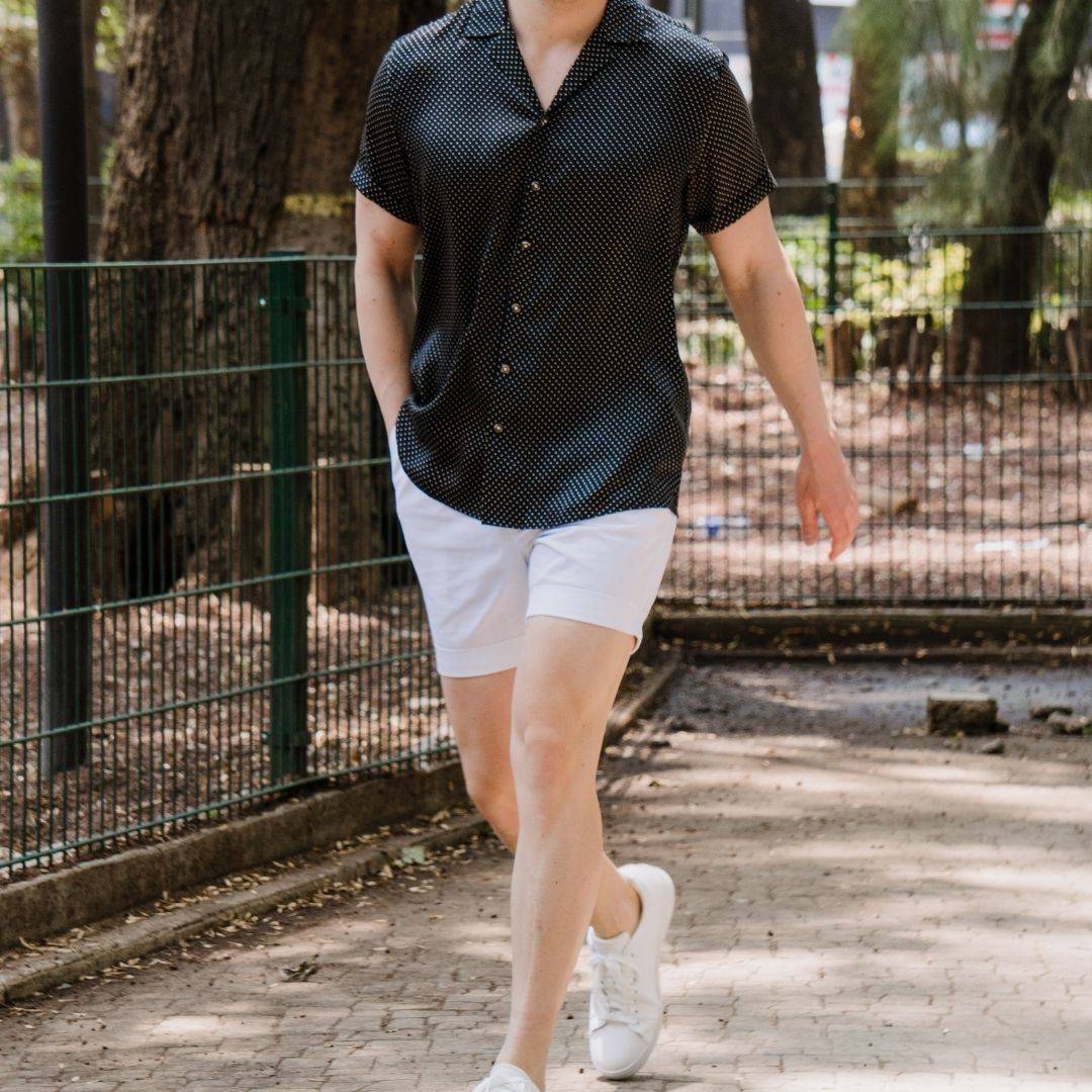 Black shirt with white shoes top
